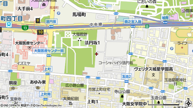 〒540-0006 大阪府大阪市中央区法円坂の地図