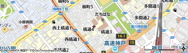 兵庫県神戸市中央区橘通周辺の地図