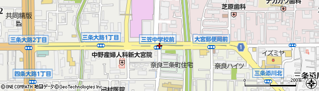 三笠中学校前周辺の地図