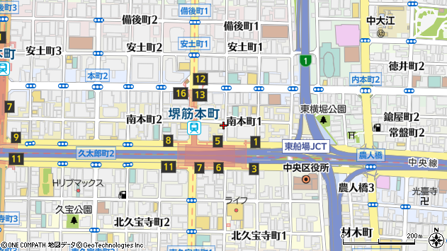 〒541-0054 大阪府大阪市中央区南本町の地図