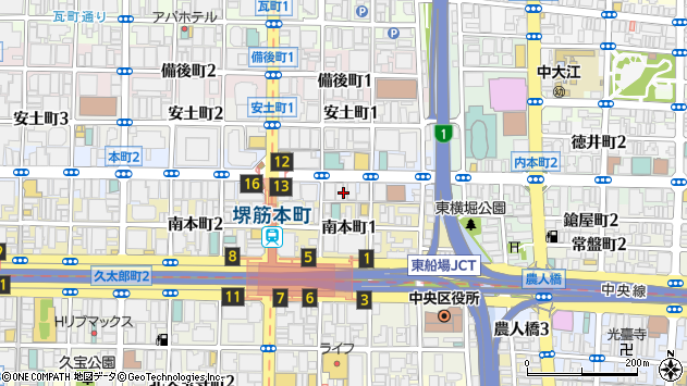 〒541-0053 大阪府大阪市中央区本町の地図