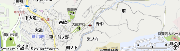 兵庫県神戸市須磨区車堂田周辺の地図
