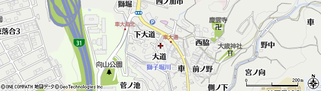兵庫県神戸市須磨区車（大道）周辺の地図