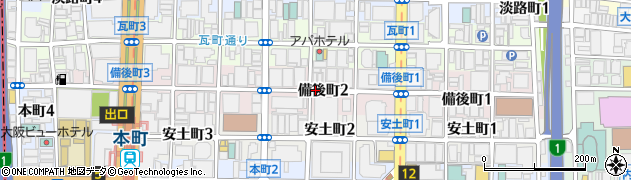 大阪府大阪市中央区備後町周辺の地図