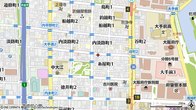 〒540-0021 大阪府大阪市中央区大手通の地図