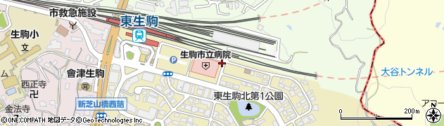 生駒市立病院周辺の地図