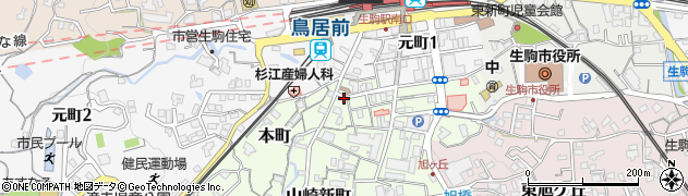 奈良県生駒市本町周辺の地図