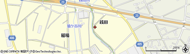 愛知県豊橋市東七根町（銭田）周辺の地図