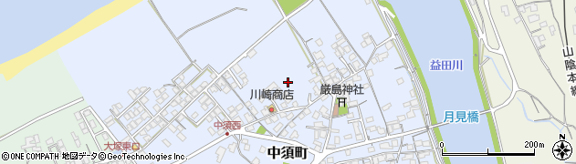 島根県益田市中須町周辺の地図