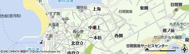 愛知県南知多町（知多郡）日間賀島（中道上）周辺の地図