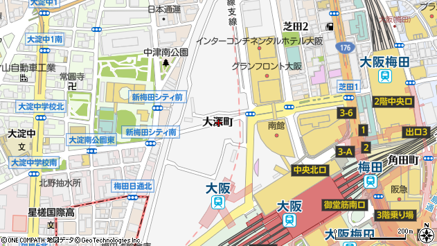 〒530-0011 大阪府大阪市北区大深町の地図