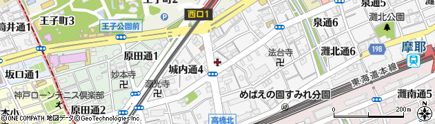 兵庫県神戸市灘区城内通周辺の地図