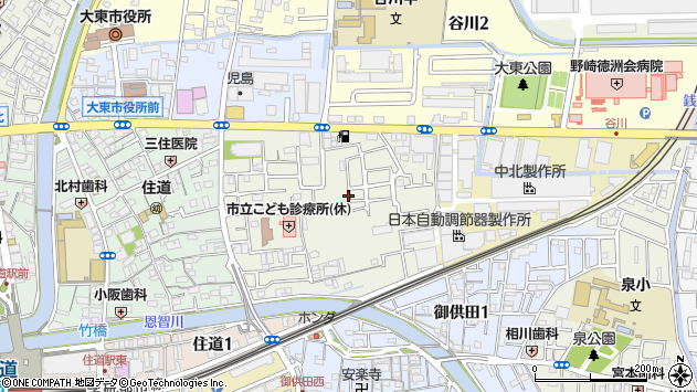 〒574-0028 大阪府大東市幸町の地図