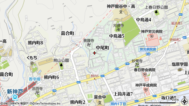 〒651-0057 兵庫県神戸市中央区中尾町の地図
