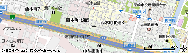兵庫県尼崎市西本町北通周辺の地図