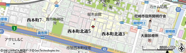 兵庫県尼崎市東桜木町61周辺の地図