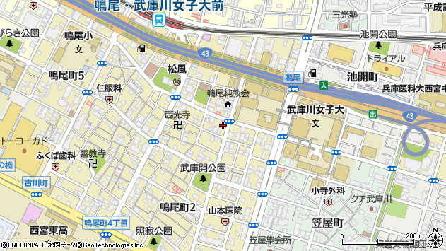 〒663-8184 兵庫県西宮市鳴尾町の地図