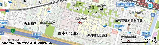 兵庫県尼崎市東桜木町52周辺の地図