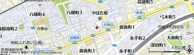 兵庫県神戸市灘区日尾町周辺の地図