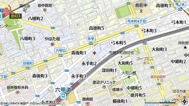 〒657-0027 兵庫県神戸市灘区永手町の地図