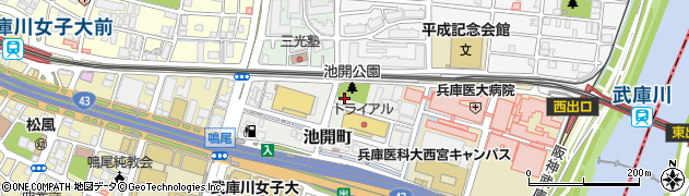 兵庫県西宮市池開町周辺の地図