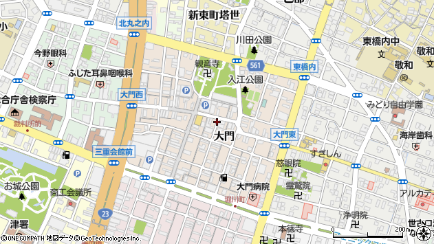 〒514-0027 三重県津市大門の地図