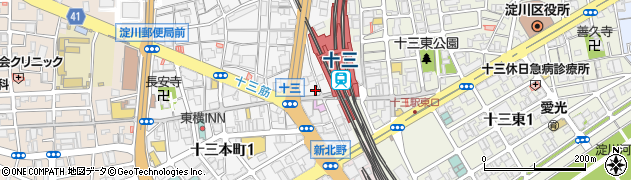 松屋 十三西口店周辺の地図