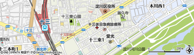大阪府大阪市淀川区十三東周辺の地図