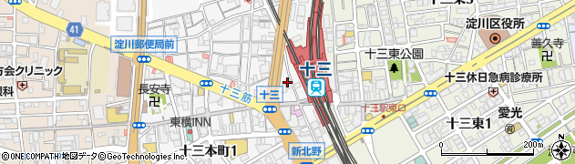 個室焼肉 韓国料理 李朝園 十三店周辺の地図