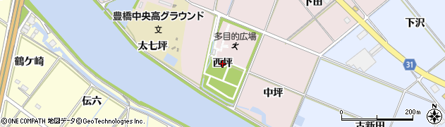 愛知県豊橋市大山町（西坪）周辺の地図