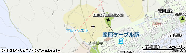 兵庫県神戸市灘区畑原五鬼城山周辺の地図