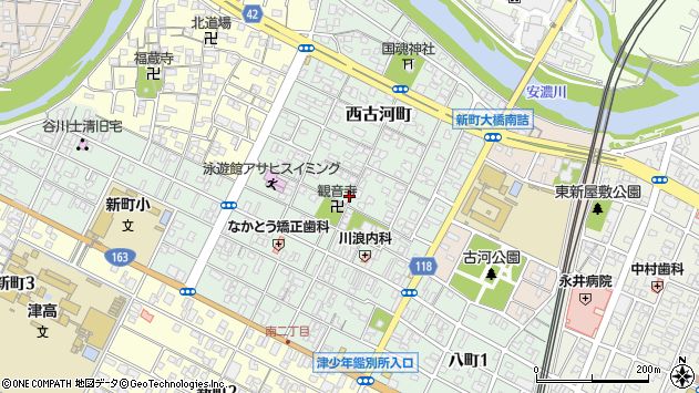 〒514-0038 三重県津市西古河町の地図