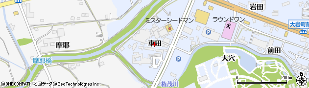愛知県豊橋市大岩町（車田）周辺の地図