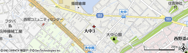 兵庫県加古郡播磨町大中周辺の地図