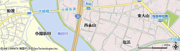 愛知県豊橋市大山町（西大山）周辺の地図