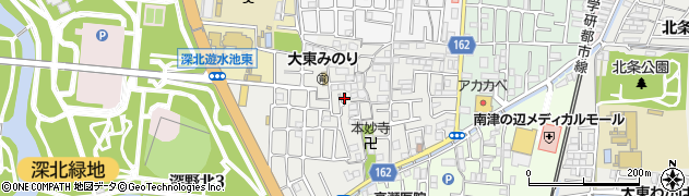 大阪府大東市津の辺町周辺の地図