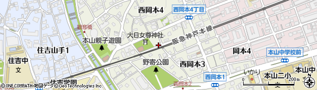 兵庫県神戸市東灘区西岡本周辺の地図