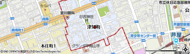 兵庫県芦屋市津知町周辺の地図