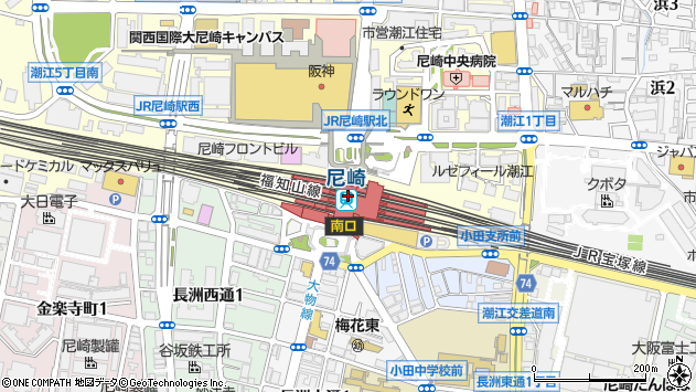 〒660-0808 兵庫県尼崎市潮江（１丁目１番、５丁目１番）の地図