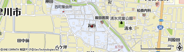 京都府木津川市木津町瓦谷周辺の地図
