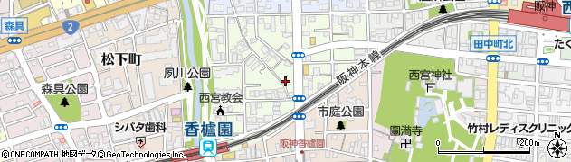 兵庫県西宮市宮西町周辺の地図