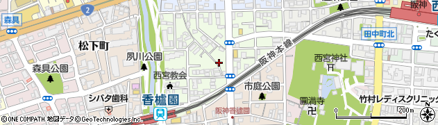 兵庫県西宮市宮西町周辺の地図