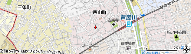 兵庫県芦屋市西山町周辺の地図