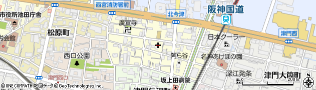 兵庫県西宮市津門稲荷町周辺の地図