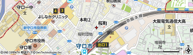 大阪府守口市桜町周辺の地図