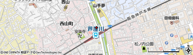 阪急芦屋川駅前広場周辺の地図