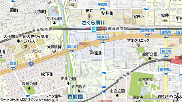 〒662-0977 兵庫県西宮市神楽町の地図