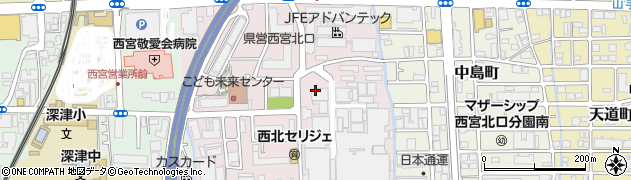 兵庫県西宮市高畑町周辺の地図