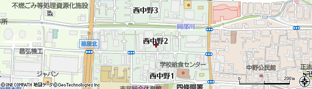 大阪府四條畷市西中野周辺の地図