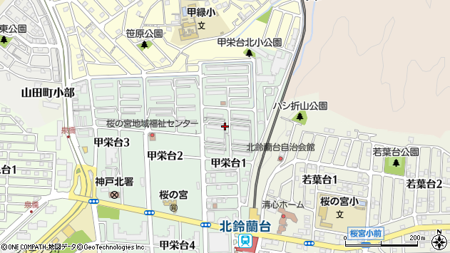 〒651-1142 兵庫県神戸市北区甲栄台の地図
